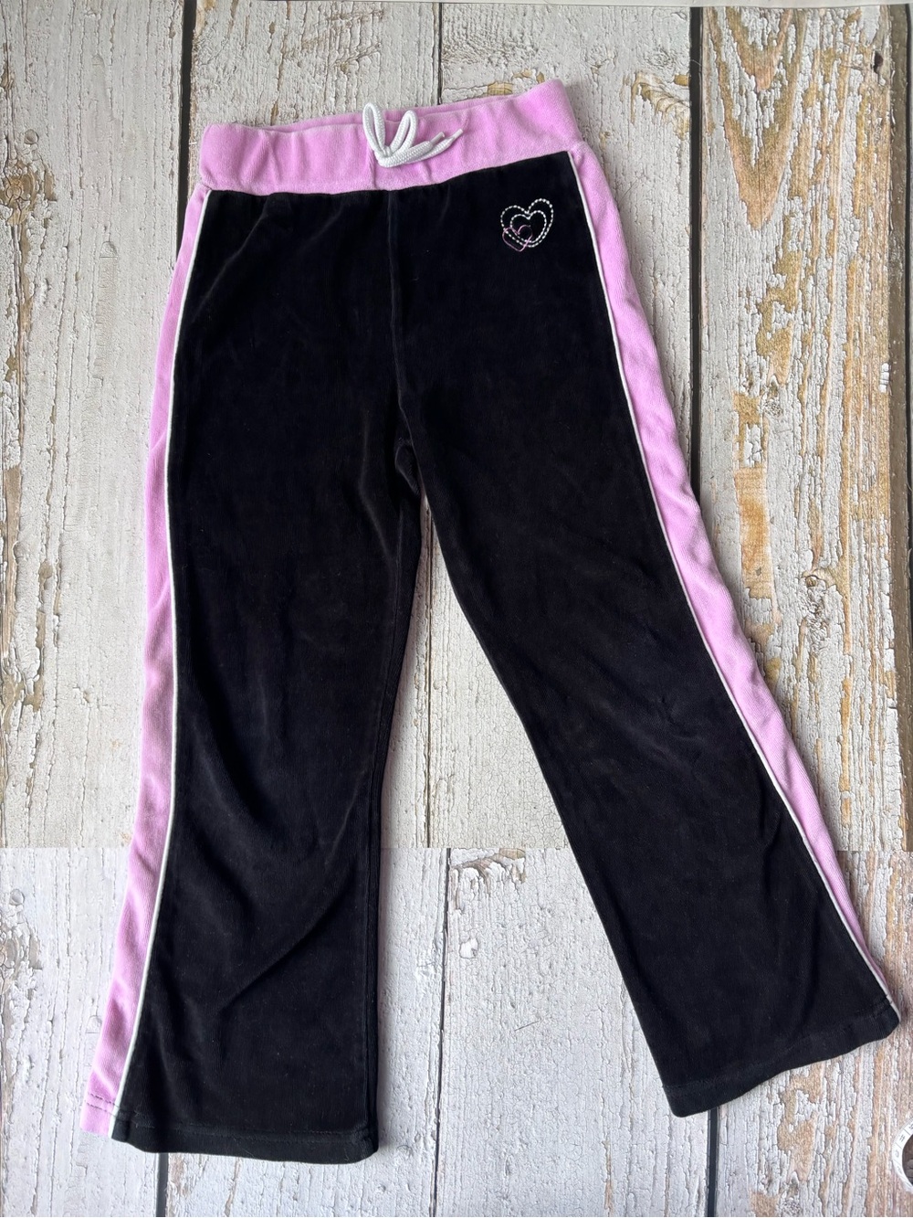 5/$25 Girls Black and Pink Heart Trim Velour Joggers